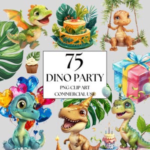 Clipart de dinossauros em aquarela, imprimíveis de festa de bebê com tema Dino, clipart de dinossauro fofo, festa de Dino, menino de decoração de festa de aniversário de Dino, T-Rex
