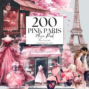 Pink Paris Clipart, PNG Watercolor Romantic Paris clipart French Haute Couture, Cafe in Paris, Parisian Life PNG Tour Eiffel Clipart Fashion