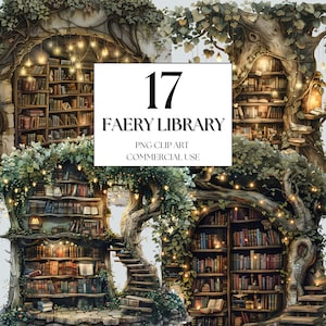 Woodland bibliotheek clipart, betoverde bos clipart, bosrijke boek minnaar clipart, Fairy bibliotheek clipart, betoverde bibliotheek clipart Fairy Tree