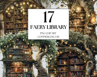 Woodland Library Clipart, Enchanted Forest Clipart, Woodland Book Lover Clipart, Fairy Library Clipart, Enchanted Library Clipart Fairy Tree