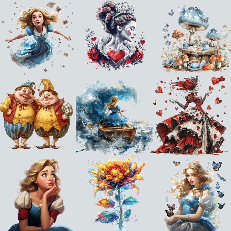 Alice Clipart Wonderland Clipart, PNG, Commercial Use, Watercolor Fantasy Fairytale Clipart, with Instant Download, Dark Fantasy Art image 7