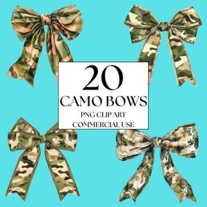 20 Camo Bow PNG Pakiet Kokietka Dolny kamuflaż łuk Polowanie na kaczki Clipart Retro Dziewczyna Camo Modna Kokietka PNG ładny estetyczny Clipart