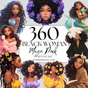 360 Black Woman Clipart Bundle Fashion Black Girl Clipart Office Black Lady Boss Clipart, Black Woman Planner, Black Girl Magic Art