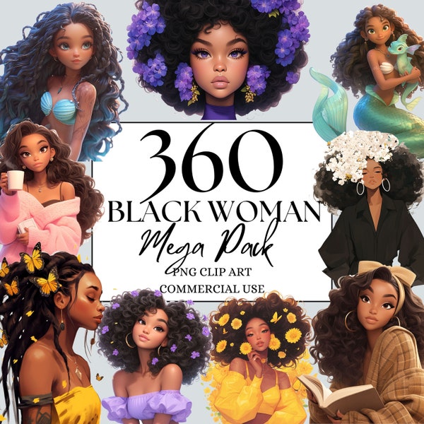 Black Woman MegaPack of 360 PNG Fashion Black Girl Clipart Office Black Lady Boss Clipart, Black Woman Planner, Black Girl Magic Art