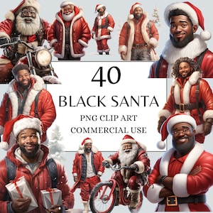 African American Santa Clipart, Black Santa Clipart, Santa Claus Clipart Bundle, Christmas Clipart Bundle, Holiday Clipart, Festive Clipart