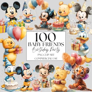 Imágenes prediseñadas de fiesta de cumpleaños de amigos bebés, imágenes prediseñadas de ratón, imágenes prediseñadas de Pooh, imágenes prediseñadas de Tigger, imágenes prediseñadas de pato, imágenes prediseñadas de cuento de hadas de fantasía de cumpleaños 100 PNG
