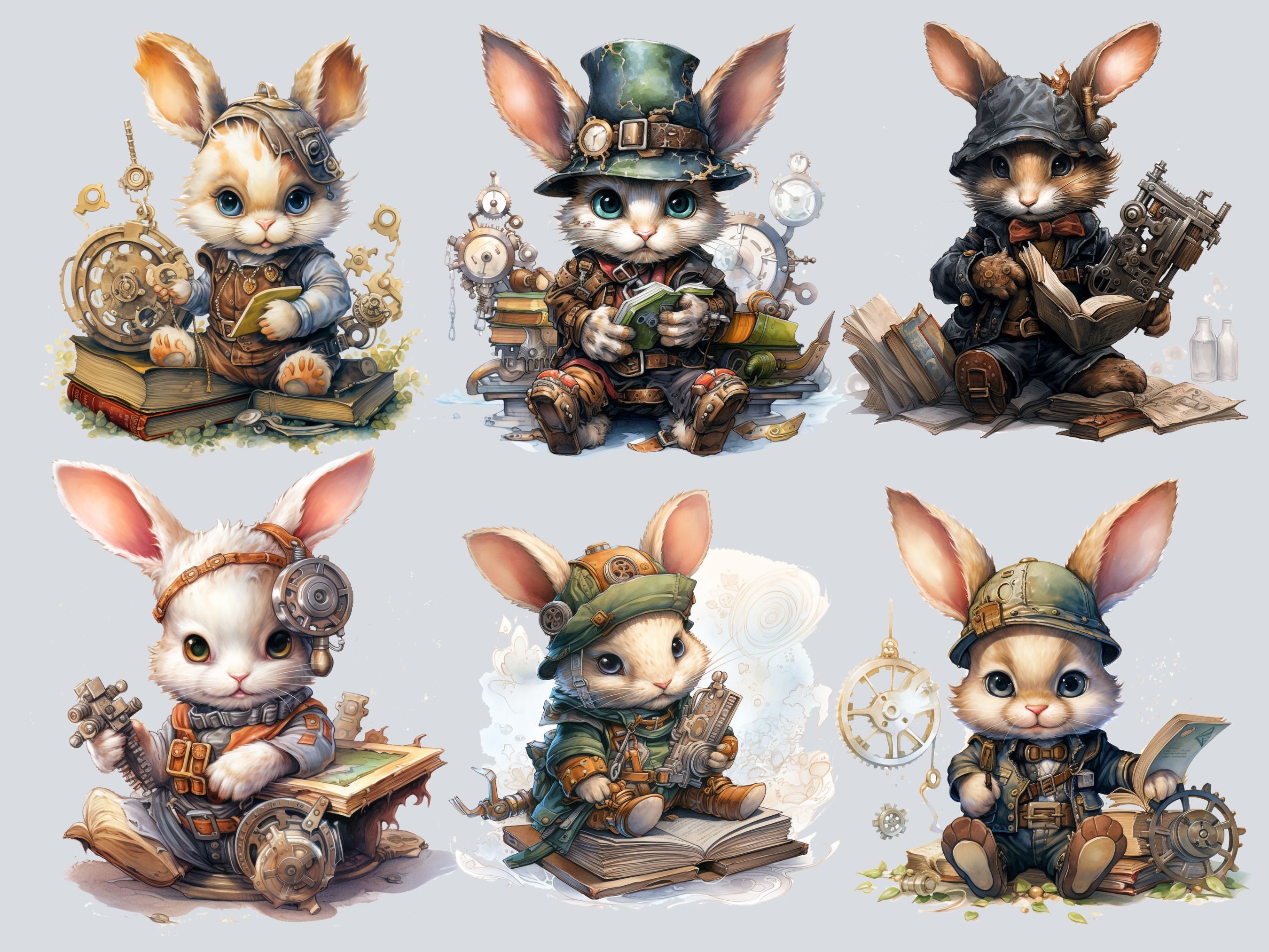 Steampunk Rabbit Bundle, PNG Steampunk Cliparts, Junk Journal ...