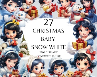 Baby Princess Snow White Clipart, Christmas Princess Snow White Clipart, Christmas Clipart, Fantasy Fairytale Princess Clipart PNG