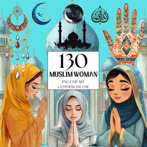 130 Muslim Women Clipart, Muslim Girl in Hijab Clipart, Hijabi Clipart, Muslim Clipart, Arabic Woman Clipart, Muslim Symbol Clipart PNGs