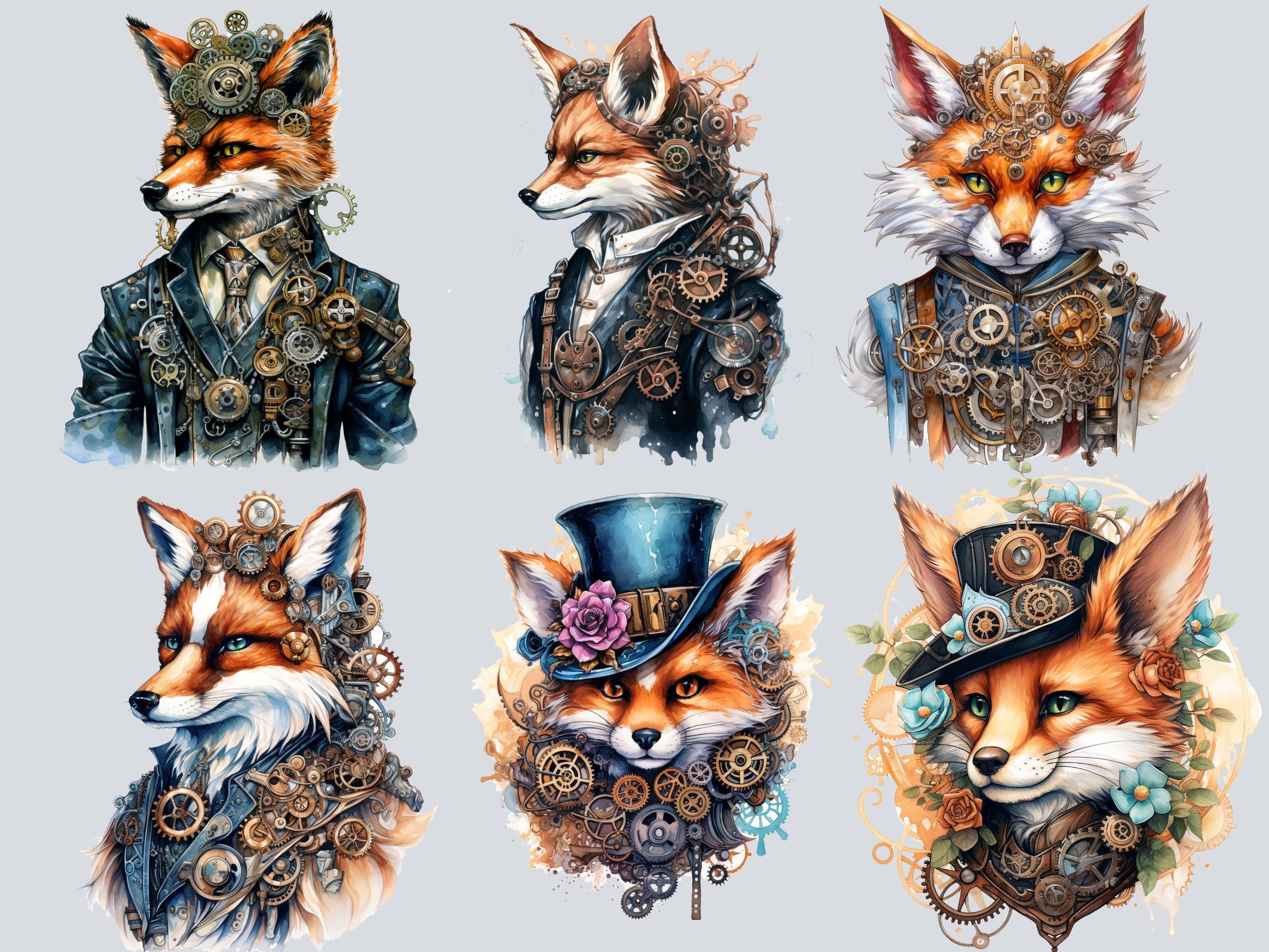 Steampunk Fox Bundle, PNG Steampunk Cliparts, Junk Journal ...