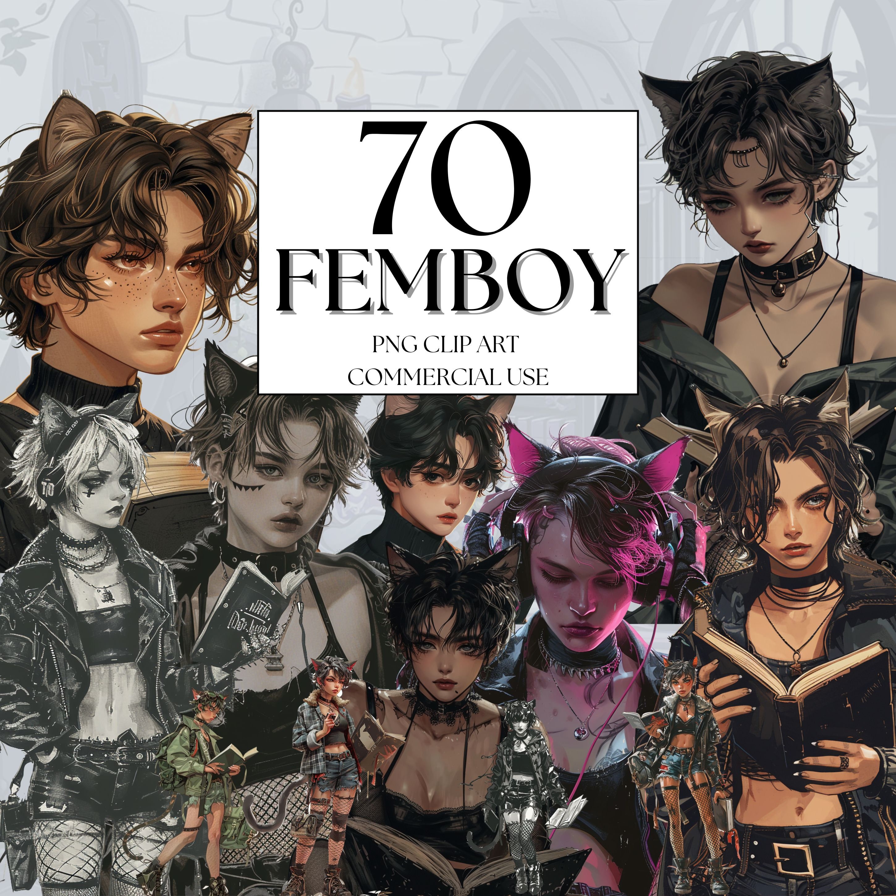 femboy clipart with feline ears