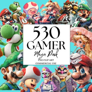 Gamer Clipart, Gamer Party Mega Pack mit 350+ PNG mit transparentem Hintergrund, Videospiele Clipart, Fantasy World Clipart, Klempner Clipart