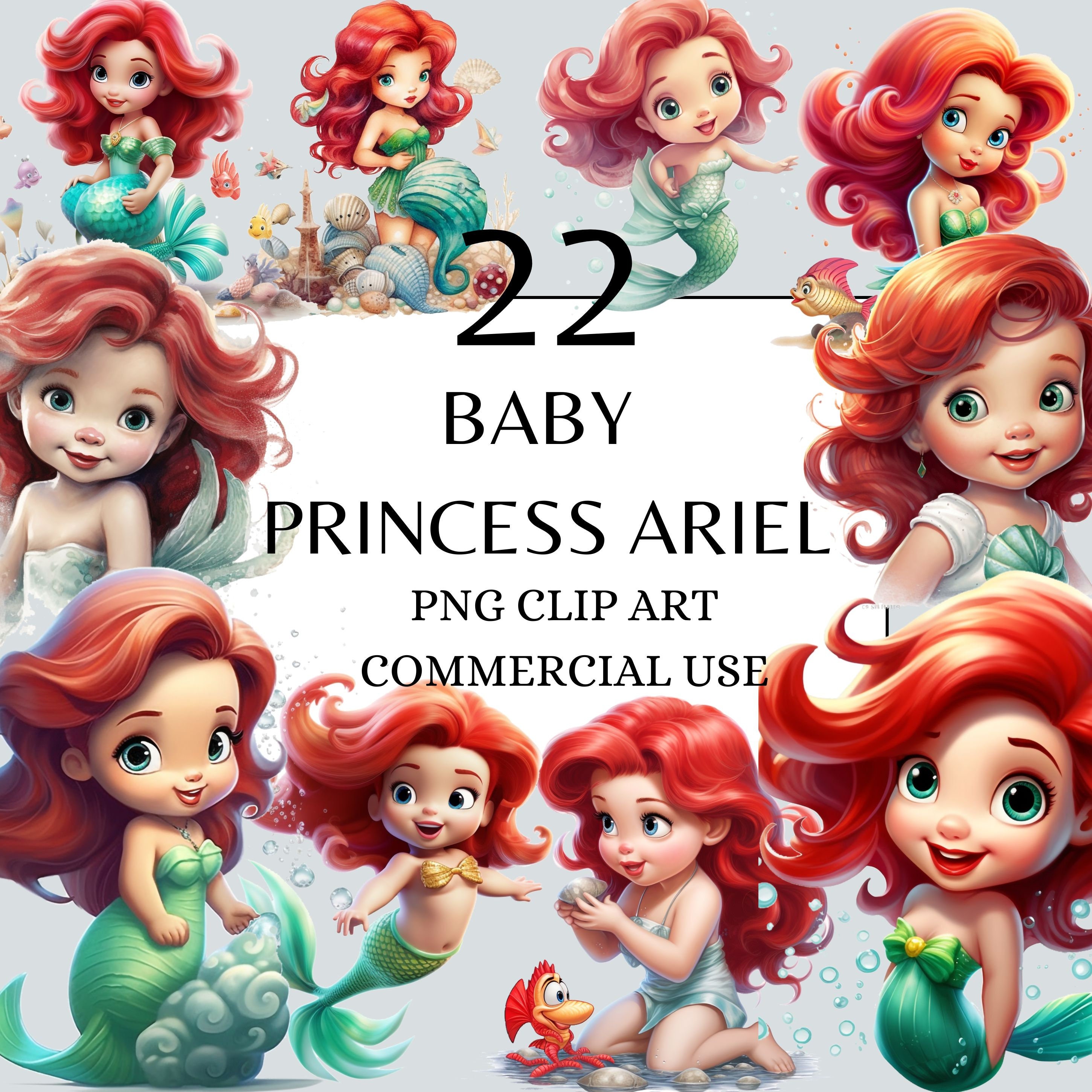 Baby Princess Ariel Clipart, PNG, Full Commercial Use, Watercolor ...