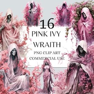 Pink Ivy Wraith Clipart, PNG, Full Commercial Use, Watercolor Fantasy Clipart, with Instant Download, Pink Wraith, Spectre PNG Ghost