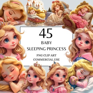 赤ちゃんの眠っているプリンセスのクリップアート、商用利用およびインスタントダウンロードのためのPNG、ファンタジープリンセス、ベビープリンセス、ファンタジーおとぎ話クリップアートパック