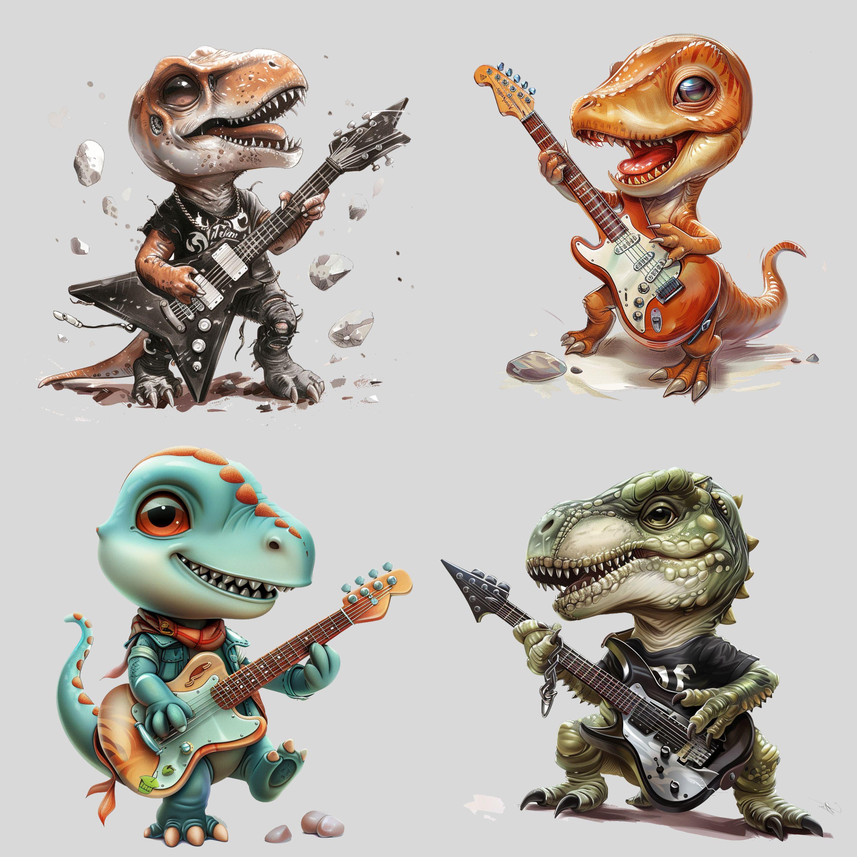 24 Rock and Roll Dinosaurs Clipart Bundle, Guitar Clipart, Heavy Metal ...