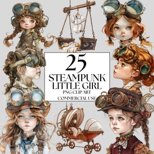 Steampunk Kids Clipart 25 PNG Fantasy Clipart Steampunk Girl Clipart Bambini Illustrazioni ad acquerello, Download istantaneo, Uso commerciale
