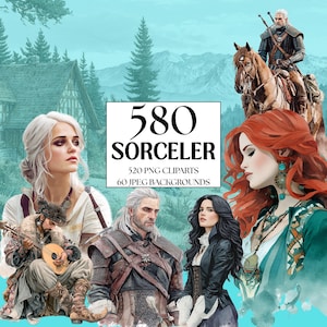 Sorceler Clipart Watercolor Witcher Clipart, Fantasy Witcher Clipart, Witches Clipart,  PNG Transparent Background, Mediaval Clipart
