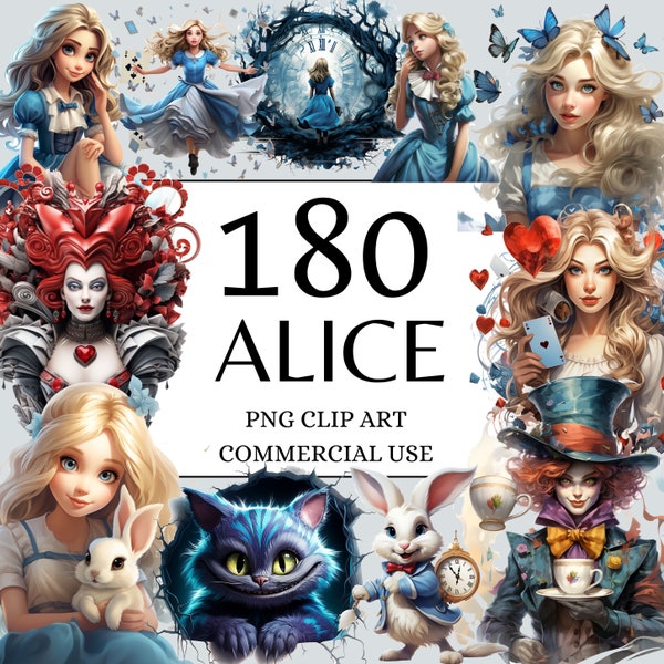 Alice Clipart Wonderland Clipart, PNG, Commercial Use, Watercolor Fantasy Fairytale Clipart, with Instant Download, Dark Fantasy Art