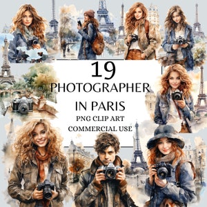 Photographer in Paris Clipart, Photographer Clipart, French Clipart, Eiffel Tower Clipart, Photography Clipart, Paris PNG, Watercolor Paris