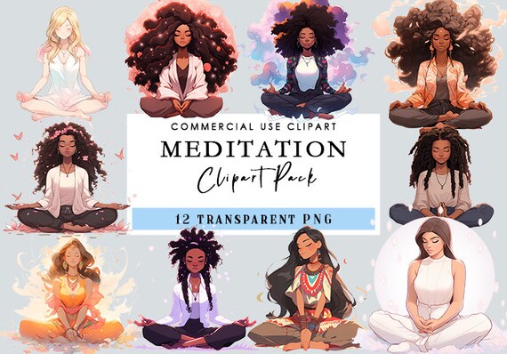 Meditation Clipart Selfcare Clipart Spa Clipart Relaxation Clipart Feminine Clipart Black Woman Meditating Clipart Yoga Clipart Girl Clipart