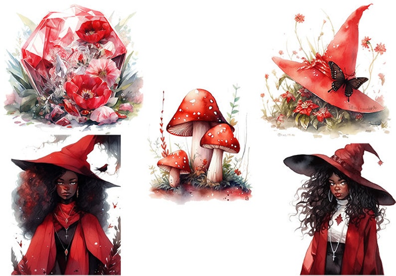 Red Witch Watercolor Clipart 20 PNG Files Instant Download - Etsy