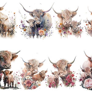 Highland Cow PNG, Watercolor Clipart, Highland Cow Baby Shower Decor ...