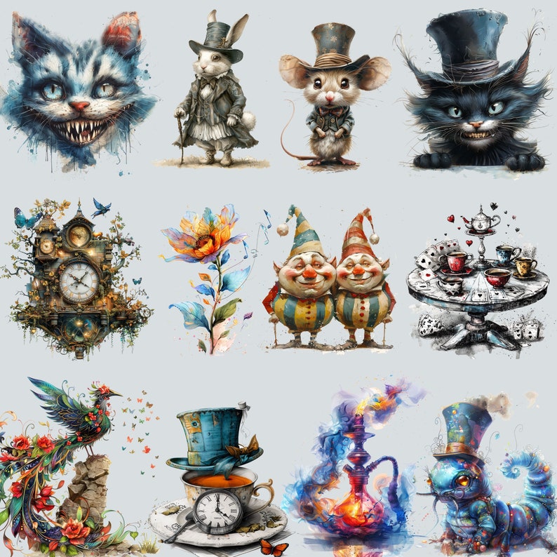 Alice Clipart Wonderland Clipart, PNG, Commercial Use, Watercolor Fantasy Fairytale Clipart, with Instant Download, Dark Fantasy Art image 4