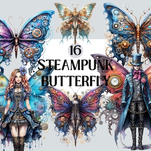 Steampunk-Schmetterlingspaket, PNG-Steampunk-Cliparts, Junk-Journal, Scrapbooking, mechanische Schmetterlinge, Clipart-Bundle, sofortiger Download