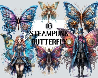 Steampunk Butterfly Bundle, PNG Steampunk Cliparts, Junk Journal, Scrapbooking, Mechanical Butterflies, Clipart Bundle, Instant Download