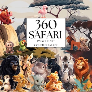 Lindos animales de la selva Clipart, Safari bebé animal PNG, acuarela animal clipart, baby shower clipart, león tigre mono jirafa, lindo safari