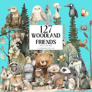 127 Woodland Animals Clipart PNG - Boho Baby Animals, Acuarela, Descarga Digital, Fondo Transparente, Uso Comercial Incluido