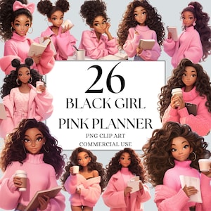 Zwarte vrouwen clipart, roze planner meisje clipart, Office meisje clipart, zwarte vrouwen Lady baas clipart, zwart meisje clipart, zwarte meisje magie