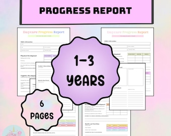 Daycare Progress Report, Developmental Milestones and Fillable Form for Daycare, Childcare and Nanny Services, Toddlers Progress Report