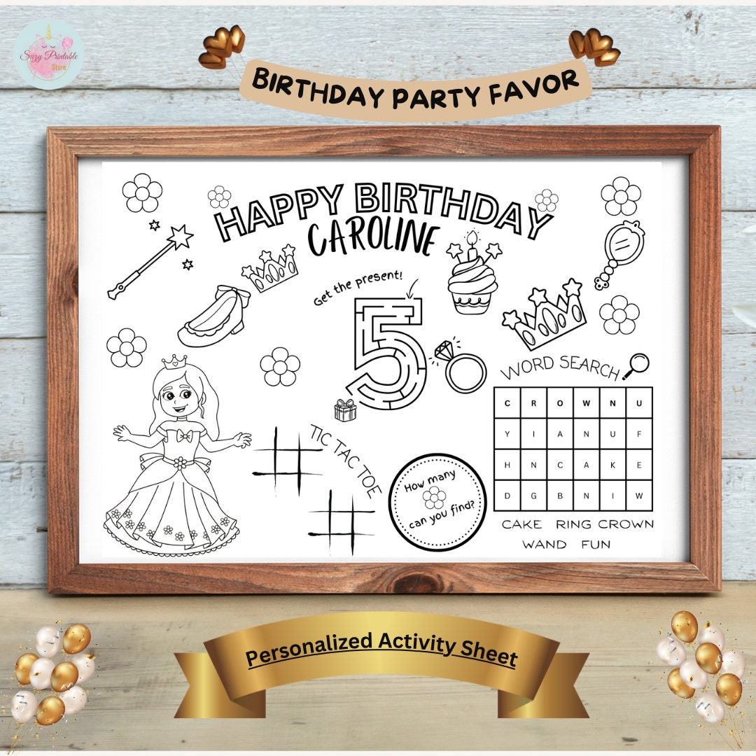 Princess Coloring Placemat, Fairytale Party Activity, Kids Coloring ...