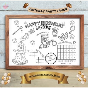 Prinzessinnen Färbung Tischset, Märchen-Party-Aktivität, Kinder Malseite, Geburtstag Gastgeschenk, Party Blatt für Kinder, Printable Geburtstag