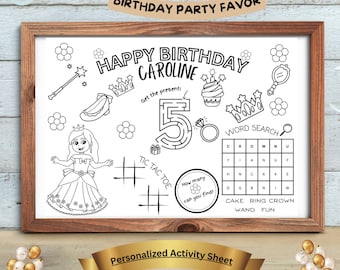 Prinzessinnen Färbung Tischset, Märchen-Party-Aktivität, Kinder Malseite, Geburtstag Gastgeschenk, Party Blatt für Kinder, Printable Geburtstag