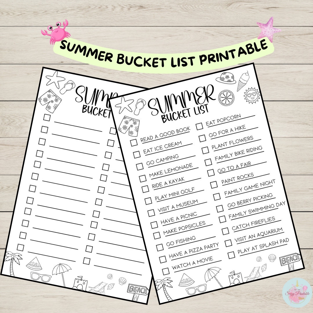Summer Bucket List Printable, Summer Break Bucket List Template, Summer
