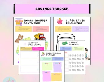 Savings Tracker for Kids, Printable Savings Challenge, Pastel Savings Tracker, Saving Money, Kid Fun Budgeting, Financial Planner For Kids