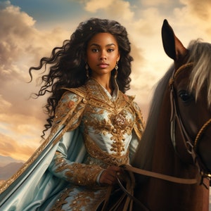 A Beautiful Princess, Brown Skin Girl on Her Horse, Wall Arts Digital Downloads