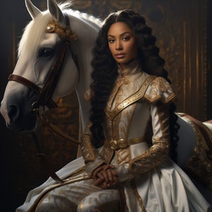 A Beautiful Princess, Brown Skin Girl with Her Horse, Wall Arts Digital Downloads