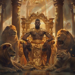 Lion king guarded by lions powerful African King Wall Arts Digital Downloads