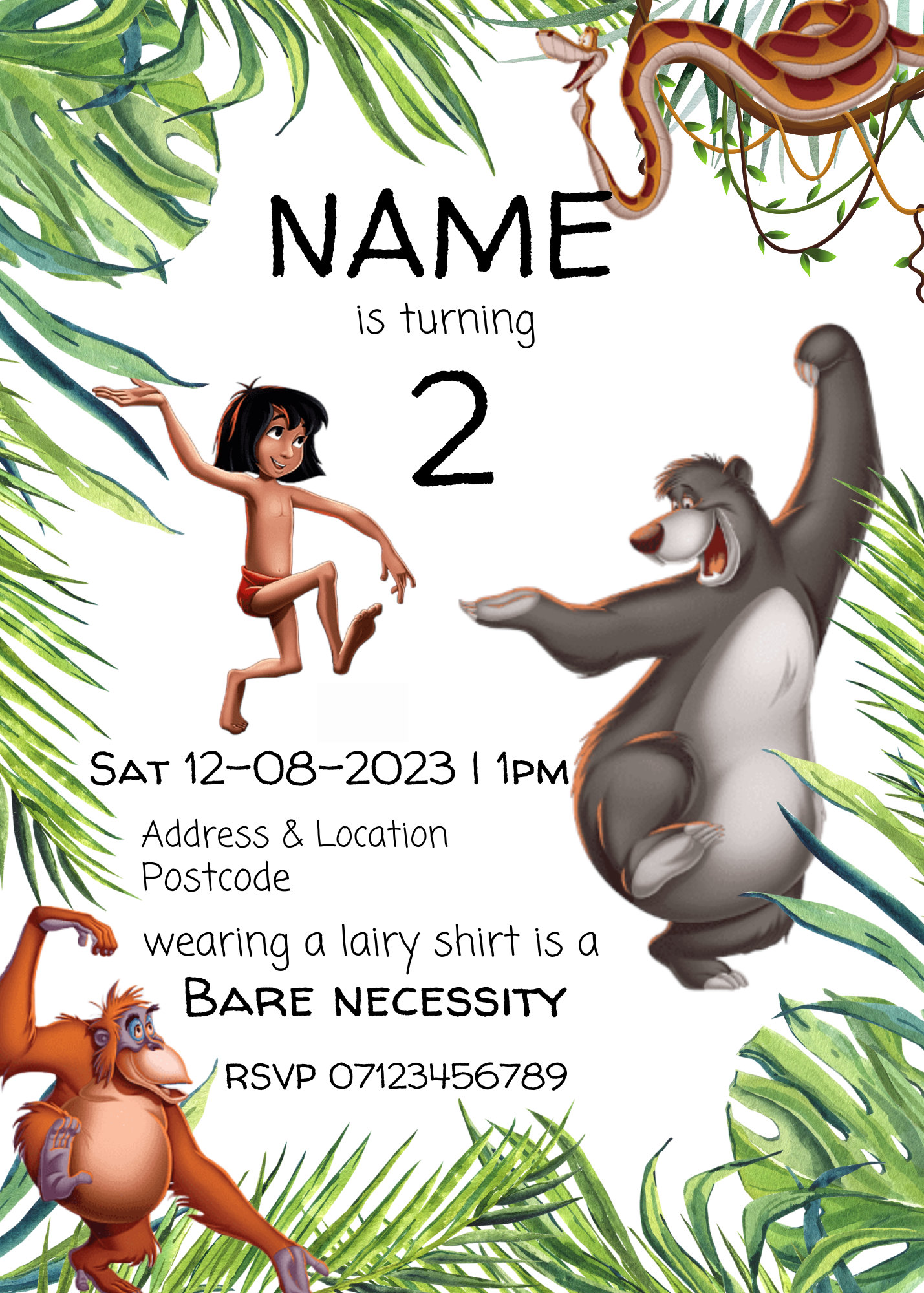 Jungle Book Themed Birthday Invitation PDF Etsy