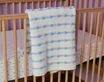 Handmade Crochet Baby Blanket with Bobble Stitch Accents - 5 color choices - Made to Order
