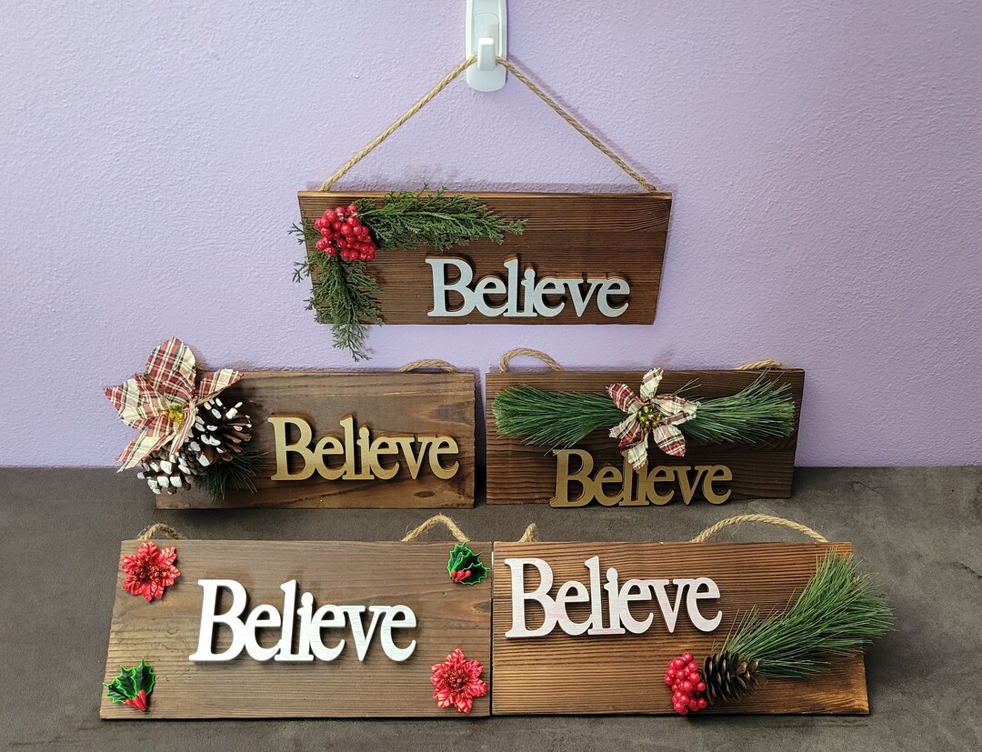 Wooden Believe Christmas Decor Sign 5 Designs Ready to Ship - Etsy