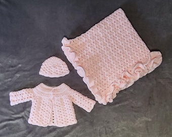 Patrón de cárdigan, gorro y manta de crochet para bebé, diseño de concha dividida (patrón PDF)