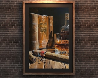 Cheers to Dad: Whiskey & Cigars Oil Painting Print
