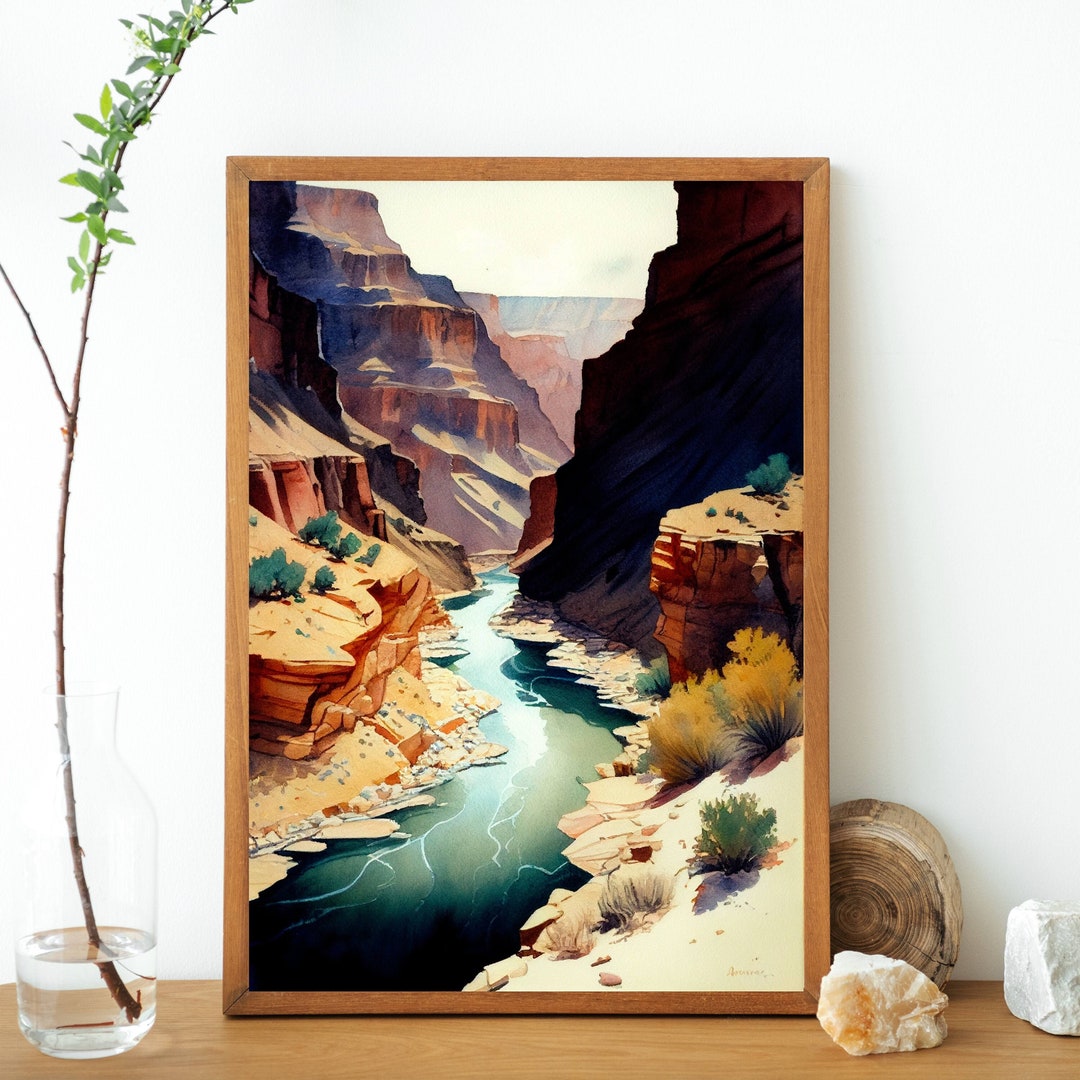 Riveting Rivers Riveting Canyon Serenity Watercolor Illustration Canyon With River - Etsy
