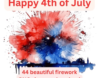 Set van individuele 4 juli png-bundel, 4 juli png, vierde van juli png, onafhankelijkheidsdag png, patriottische png, aquarel Vuurwerk 44 pngs