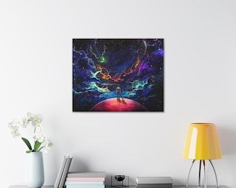 Boy and Dog Canvas Wall Art | Abstract Galaxy Print